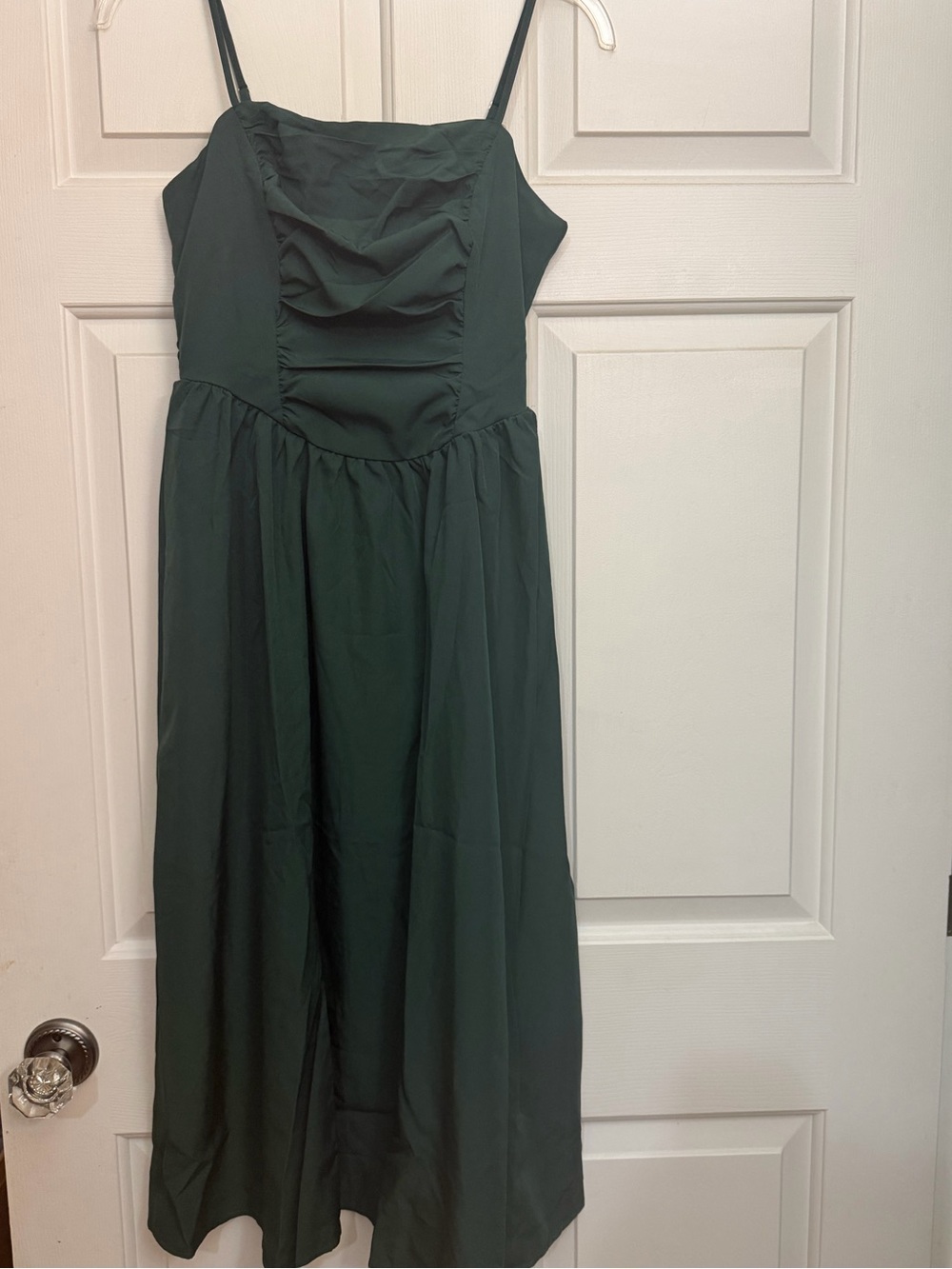 Brand new! Sleeveless Dark Green Midi Dress with Ruched Bodice